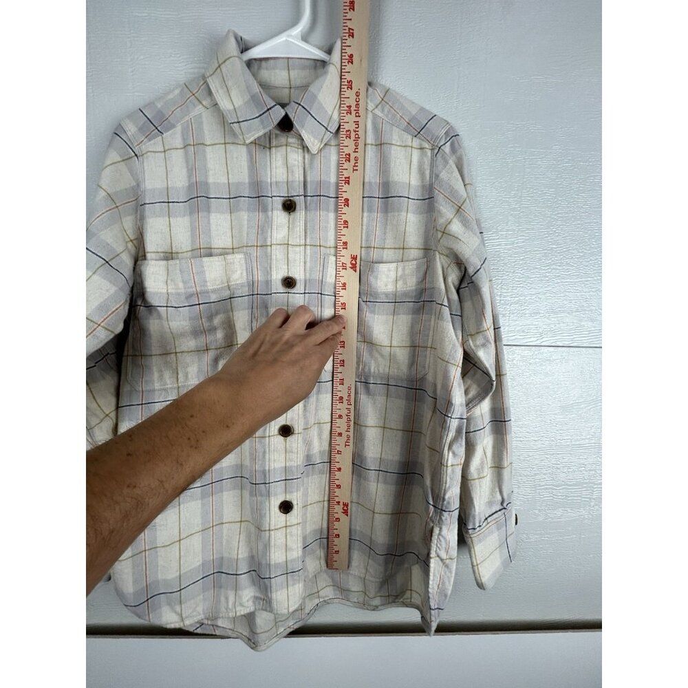 Everlane Shirt Womens 00 Button Up Cotton Yellow Beige Gray Plaid flannel - Picture 6 of 16